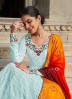 Light Blue Georgette With Thread, Embroidery & Sequins-Work Party-Wear Readymade Gown With Dupatta