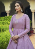 Lilac Cotton Printed & Embroidered Party-Wear Gown With Jacket