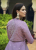 Lilac Cotton Printed & Embroidered Party-Wear Gown With Jacket