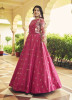 Dark Pink Cotton Printed & Embroidered Party-Wear Gown With Jacket
