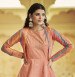 Light Salmon Cotton Printed & Embroidered Party-Wear Gown With Jacket