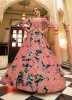 Salmon Cotton Sequins, Embroidery & Shibori-Print Party-Wear Floor-Length Gown