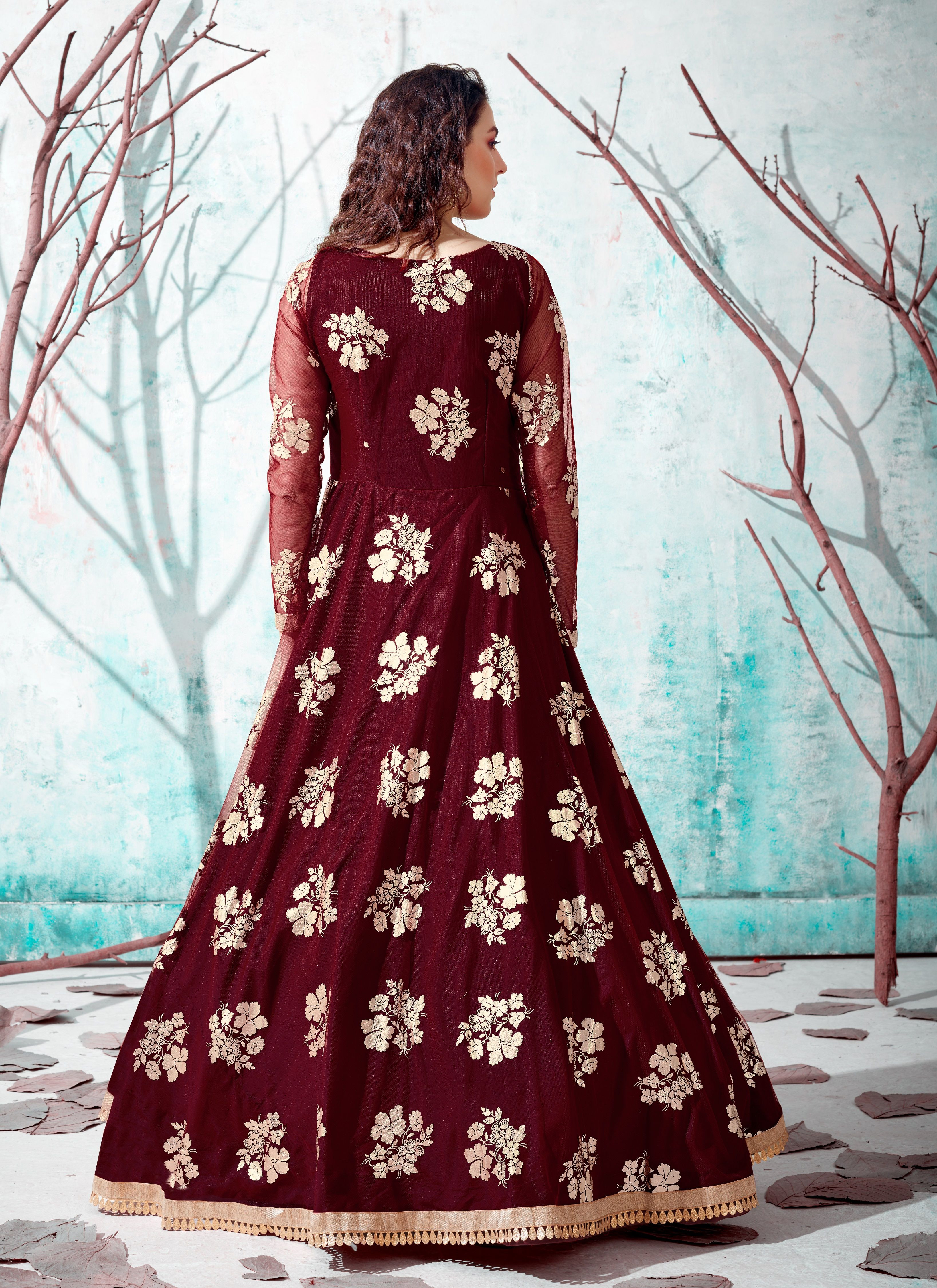 Dark maroon colour clearance dress