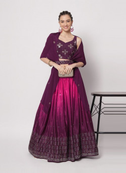 Purple & Magenta Chinon Silk Embellished Mukaish & Sequins-Work Party-Wear Stylish Lehenga Choli