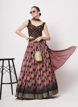 Multicolor Georgette Print With Embroidery & Sequins-Work Party-Wear Stylish Lehenga Choli