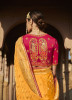 Golden Yellow Dola Silk Embroidered Party-Wear Saree