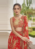 Red Pure Georgette Digitally Printed Party-Wear Embroidered Lehenga Choli