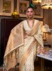 White Silk Khadi Copper Zari Weaving Party-Wear Saree
