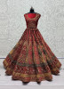Red Velvet With Embroidery, Sequins & Handwork Wedding-Wear Bridal Lehenga Choli With Double Dupatta