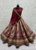 Dark Maroon Velvet With Thread, Embroidery, Diamond & Handwork Wedding-Wear Bridal Lehenga Choli