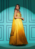Mustard Yellow Chinon Thread, Embroidery & Sequins Work Party-Wear Readymade Gown With Dupatta