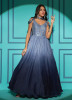 Dark Sea Blue Chinon Thread, Embroidery & Sequins Work Party-Wear Readymade Gown With Dupatta