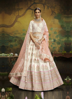 White Silk Embroidery & Hand-Work Wedding-Wear Bridal Lehenga Choli
