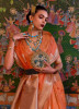 Cantaloupe Orange Two Tone Handloom Organza Sequins-Work Weaving Festive-Wear Saree