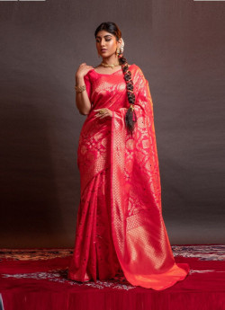 Pink Red Festive-Wear Banarasi Silk Saree