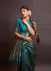 Teal Blue Festive-Wear Banarasi Silk Saree