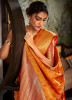 Orange Patola Handloom Weaving Party-Wear Checks Saree