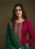 Wine Red & Green Soft Organza Zarkan-Work Salwar Kameez For Traditional / Religious Occasions