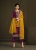 Purple & Mustard Yellow Soft Organza Zarkan-Work Salwar Kameez For Traditional / Religious Occasions