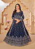Blue Faux Georgette Embroidered Floor-Length Salwar Kameez For Traditional / Religious Occasions
