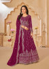 Wine Red Faux Georgette Embroidered Floor-Length Salwar Kameez For Traditional / Religious Occasions