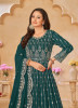 Teal Blue Faux Georgette Embroidered Floor-Length Salwar Kameez For Traditional / Religious Occasions