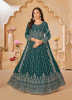 Teal Blue Faux Georgette Embroidered Floor-Length Salwar Kameez For Traditional / Religious Occasions