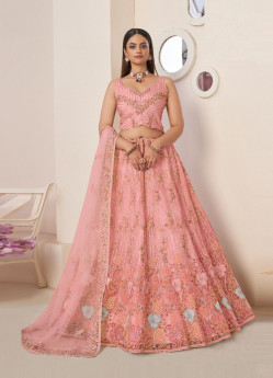 Pink Net With Handwork Bridal-Wear Lehenga Choli