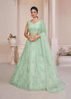 Mint Green Net With Handwork Bridal-Wear Lehenga Choli