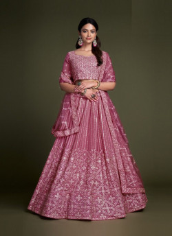 Mauve Pink Georgette Sequins-Work Lehenga Choli For Evening Party & Occasions