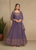 Mauve Faux Georgette Embroidered Festive-Wear Readymade Gown With Dupatta