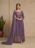 Mauve Faux Georgette Embroidered Festive-Wear Readymade Gown With Dupatta
