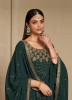 Dark Green Faux Georgette Embroidered Festive-Wear Readymade Gown With Dupatta