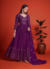 Purple Blooming Georgette Sequins-Work Gown With Dupatta