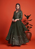 Dark Moss Green Blooming Georgette Sequins-Work Gown With Dupatta