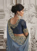 Steel Blue Viscose Dola Jacquard Embroidered Party-Wear Silk Saree