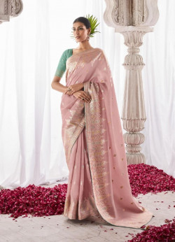 Pink Pure Viscose Dola Silk Weaving Party-Wear Saree