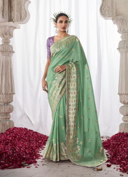 Mint Green Pure Viscose Dola Silk Weaving Party-Wear Saree