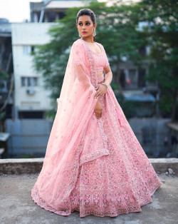 Pink Party wear Heavy designer Net Lehenga Choli