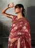 Wine Red Organza Silk Party-Wear Saree With Jacquard Weaving
