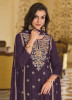 Dark Violet Premium Silk Embroidered Straight-Cut Salwar Kameez For Traditional / Religious Occasions