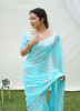 Sky Blue Georgette Thread & Sequins-Work Party-Wear Saree