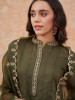 Olive Floral Embroidered Silk Straight Kurta With Trouser & Dupatta Set