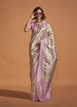Light Lavender Kanjivaram Woven Silk Saree For Traditional / Religious Occasions