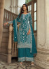 Sea Blue Embroidered Festive-Wear Straight-Cut Salwar Kameez