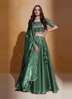 Green Organza Silk Sequins-Work Wedding-Wear Stylish Lehenga Choli