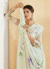 White Georgette Handprinted Saree For Kitty Parties
