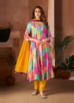 Multicolor Muslin Digitally Printed Party-Wear Pant-Bottom Readymade Salwar Kameez