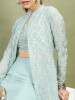 Women Sea Green Embroidered Layered Top With Palazzos And Jacket