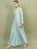 Women Sea Green Embroidered Layered Top With Palazzos And Jacket